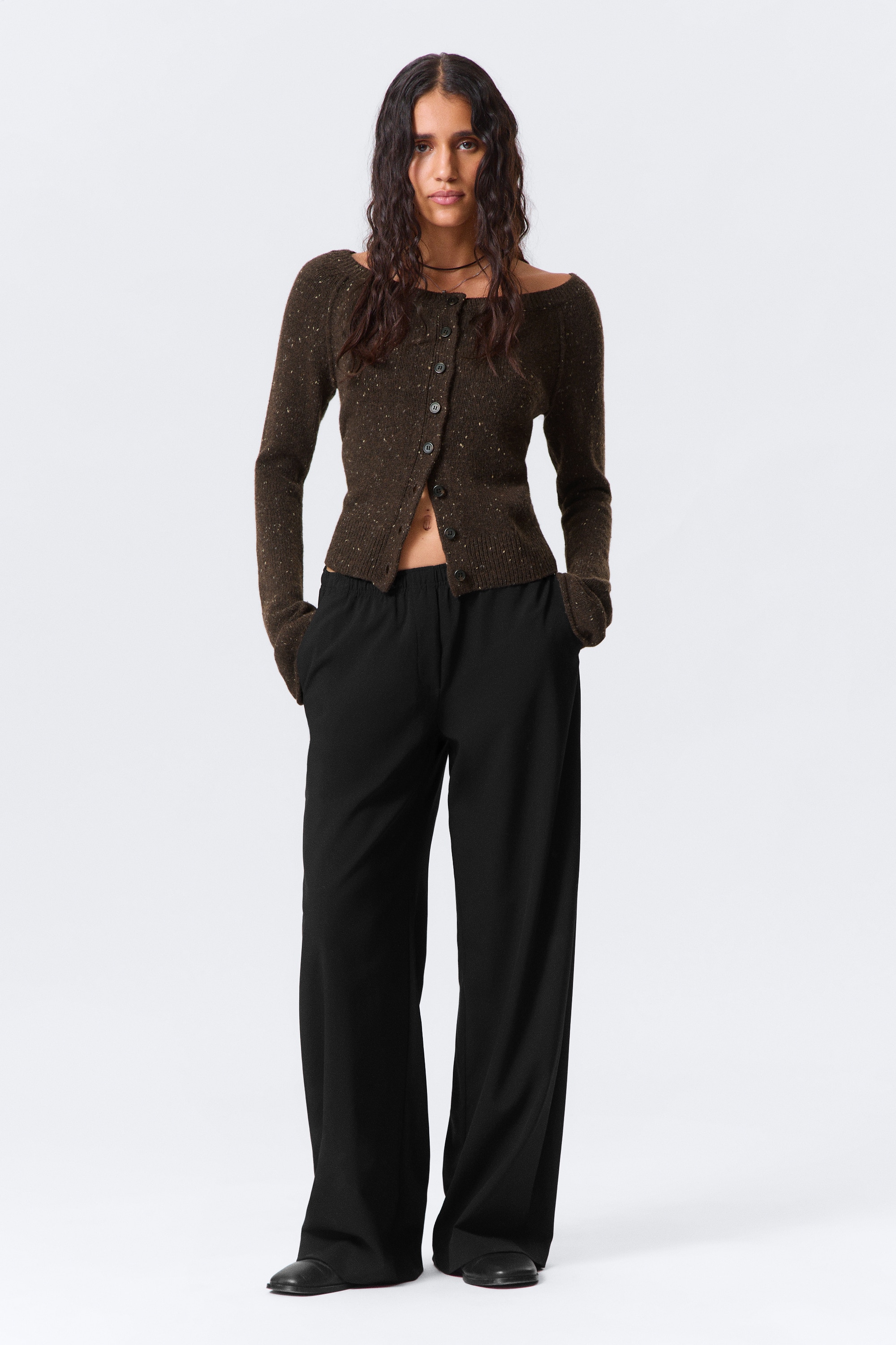 Wide Pull On Suiting Trousers - Black