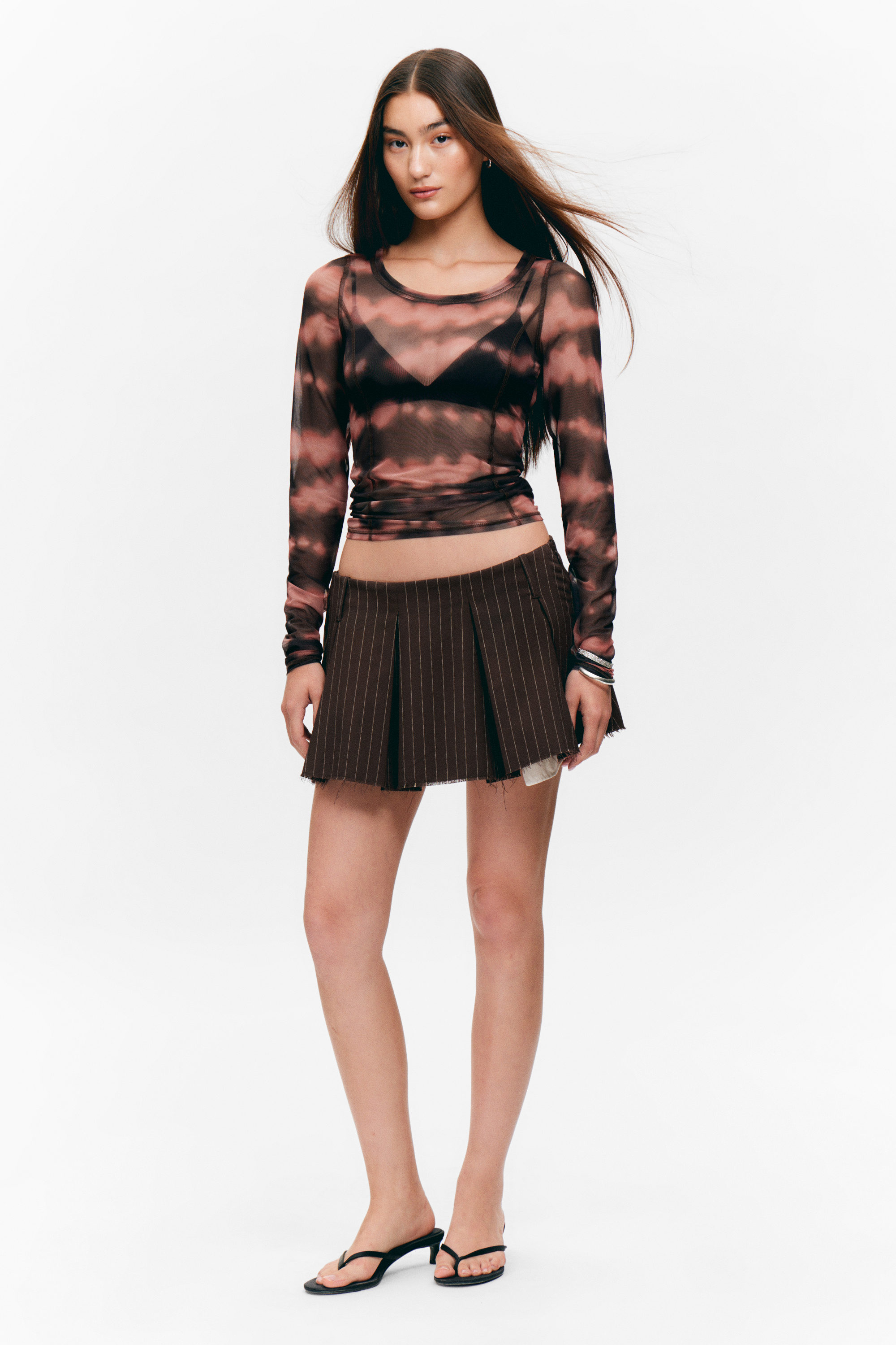 Rosa Farbverläufe - Langärmeliges Mesh-Top - 1