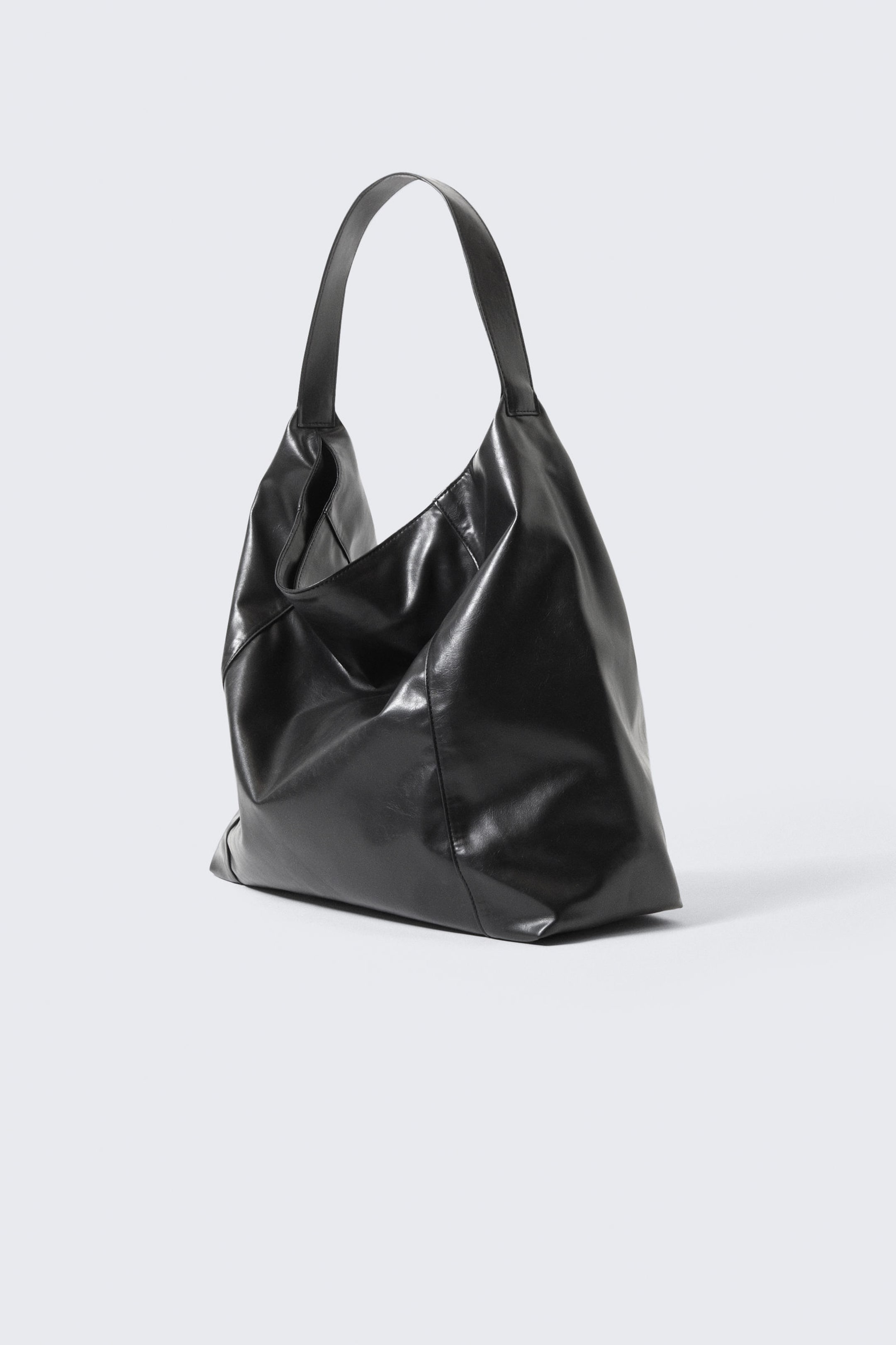 Black - Square Faux Leather Shoulder Bag - 2