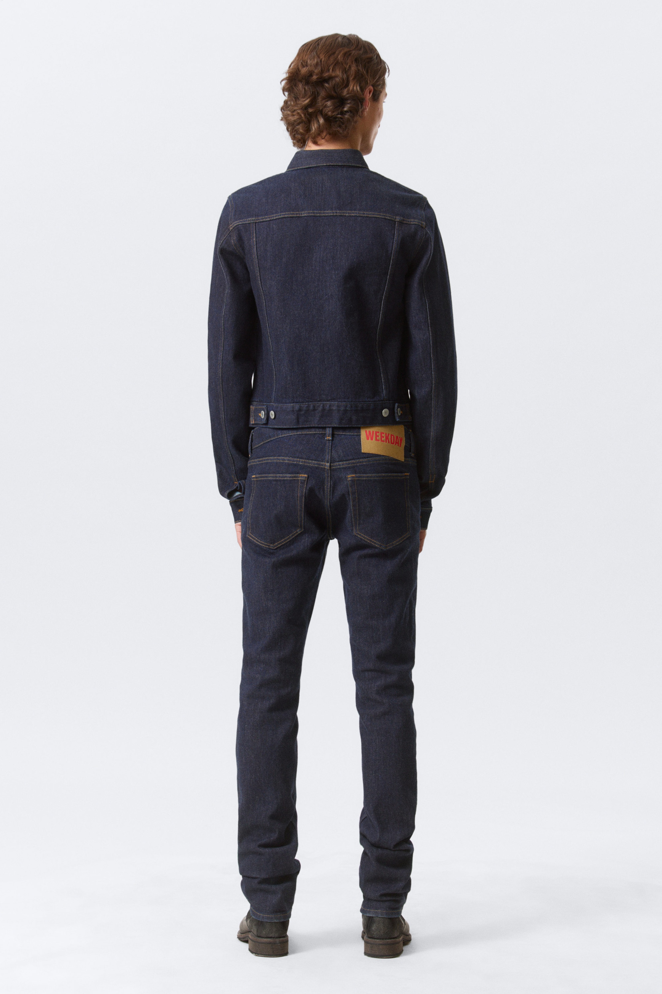 Blue Rinse - Dark Blue - Fitted Denim Trucker Jacket - 5