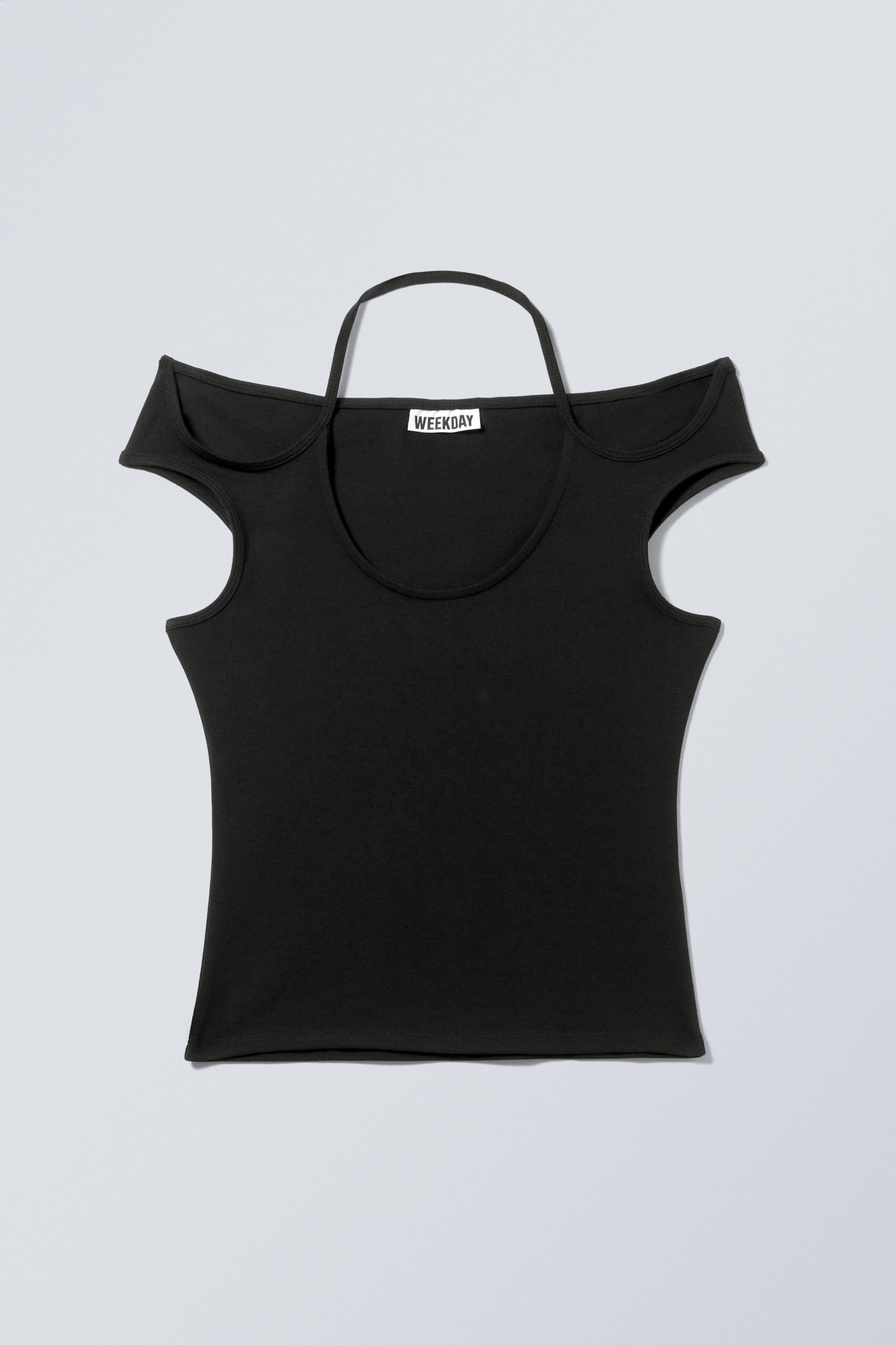 Schwarz - Kurzärmeliges Neckholder-Top - 1