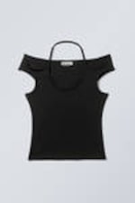 Schwarz - Kurzärmeliges Neckholder-Top - 0