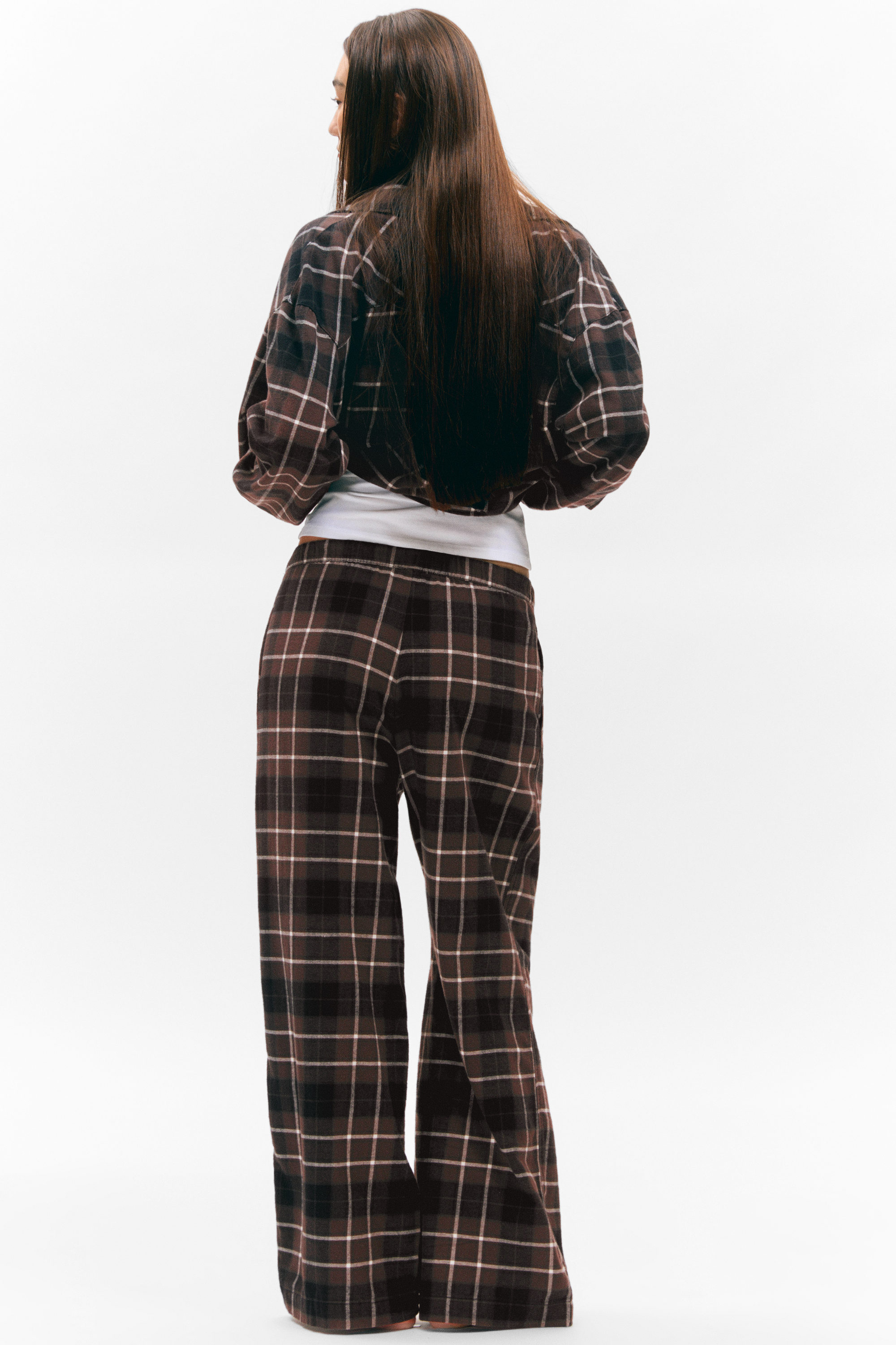 Rutig brun - Pyjamasbyxor i flanell - 2