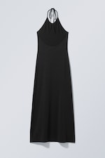 Schwarz - Neckholder-Maxikleid mit tiefem Rückenausschnitt - 1