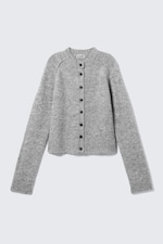 Gris chiné - Cardigan ajusté doux en laine mélangée - 5