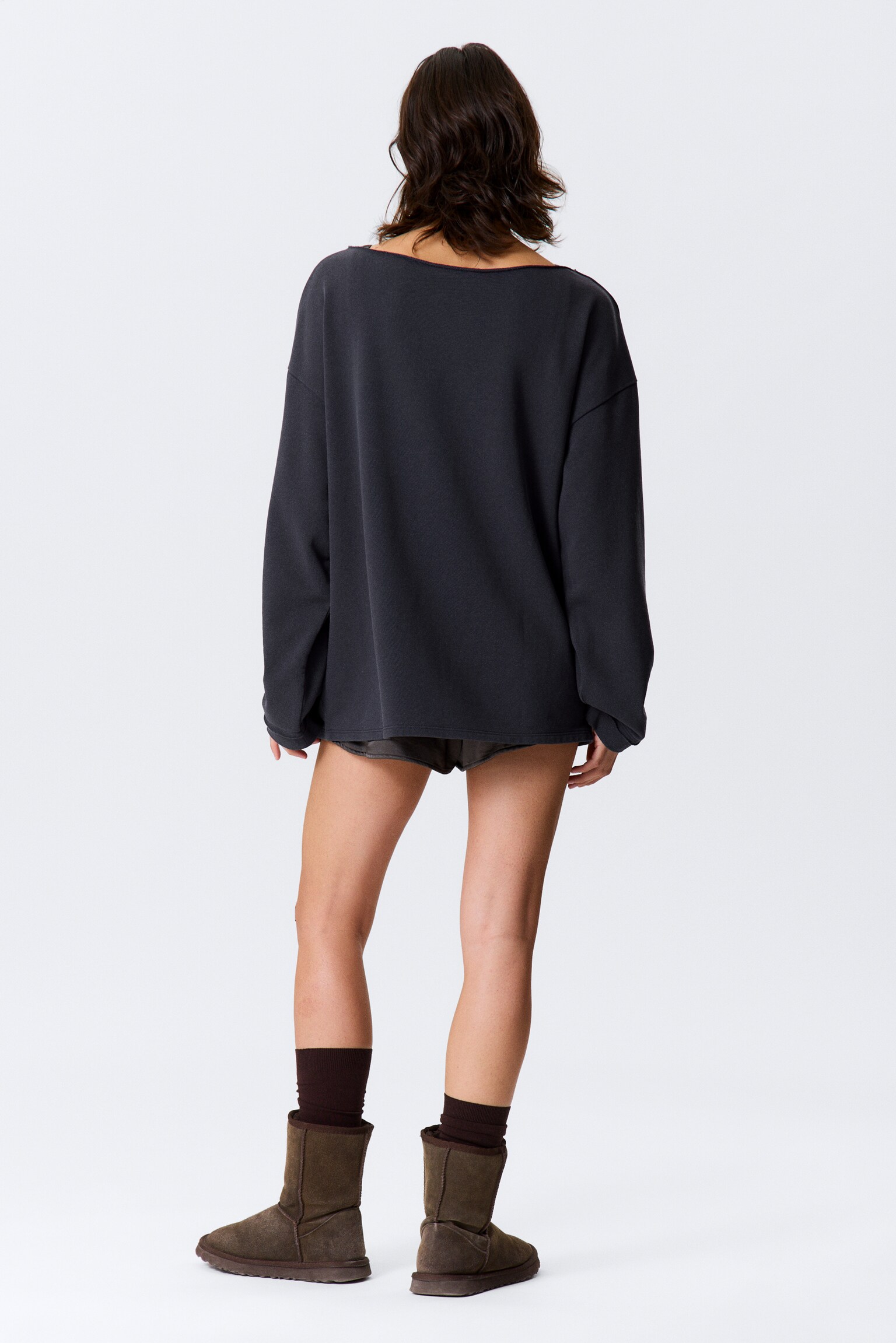 Lässiges Off-Shoulder-Pyjama-Oberteil aus Frottee - Dunkelblau/Grau meliert - 4