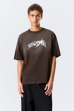 Dark Brown - Drea8m - Relaxed Graphic Printed T-shirt - 0