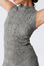 Grey Melange - Knitted Crinkled Sleeveless Mini Dress - 1