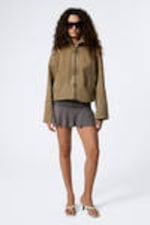 Taupe met wassing - Gewassen canvas jack met rits - 0