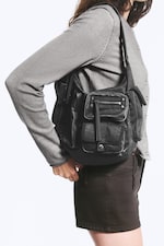 Washed Black - Multi-pocket Shoulder Bag - 0