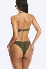 Dark Green - Mid-Rise Ruched Brazilian Bikini Bottoms - 1