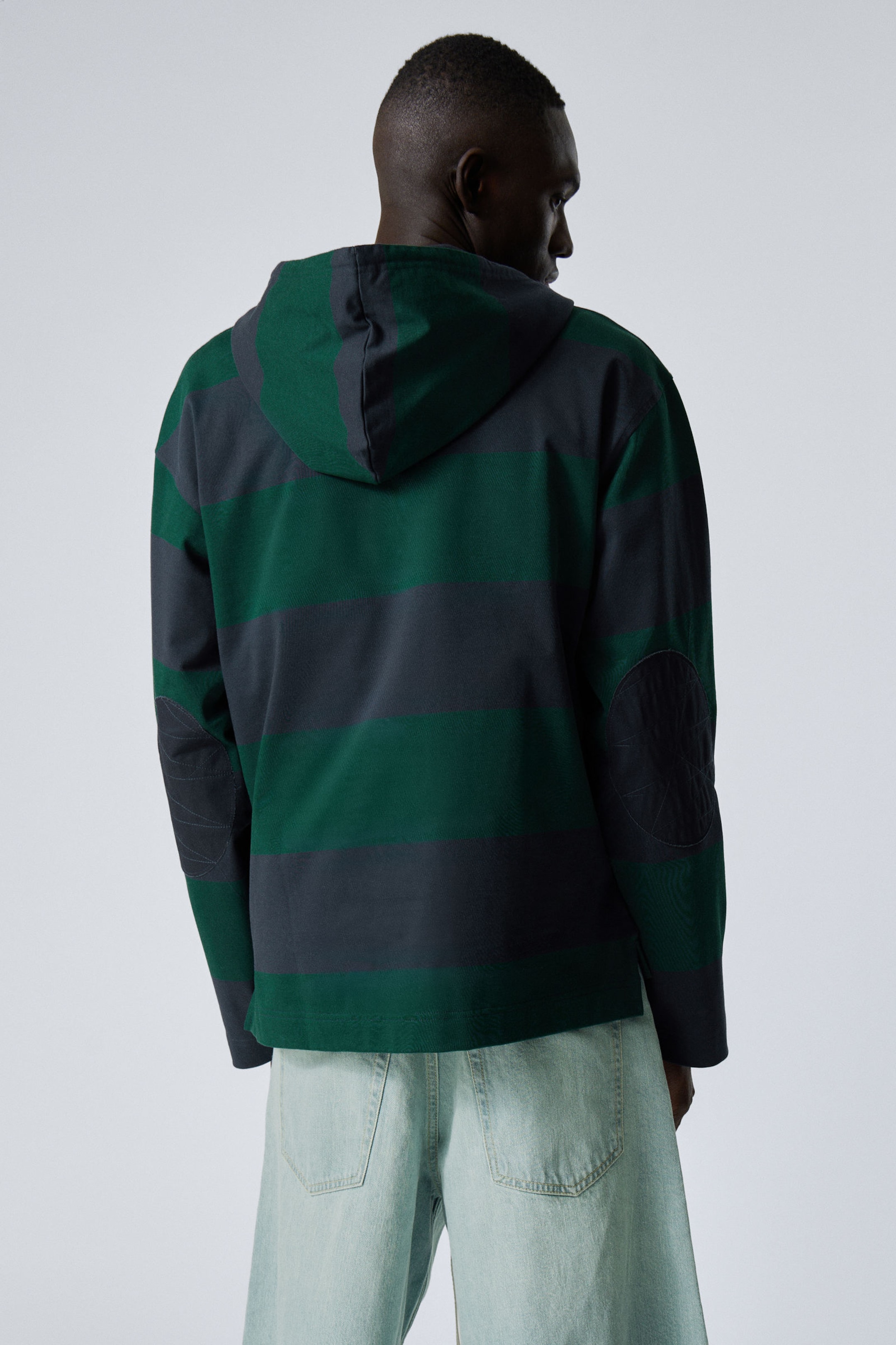 Dark Blue & Dark Green Stripes - Striped Loose Fit Rugby Hoodie - 2