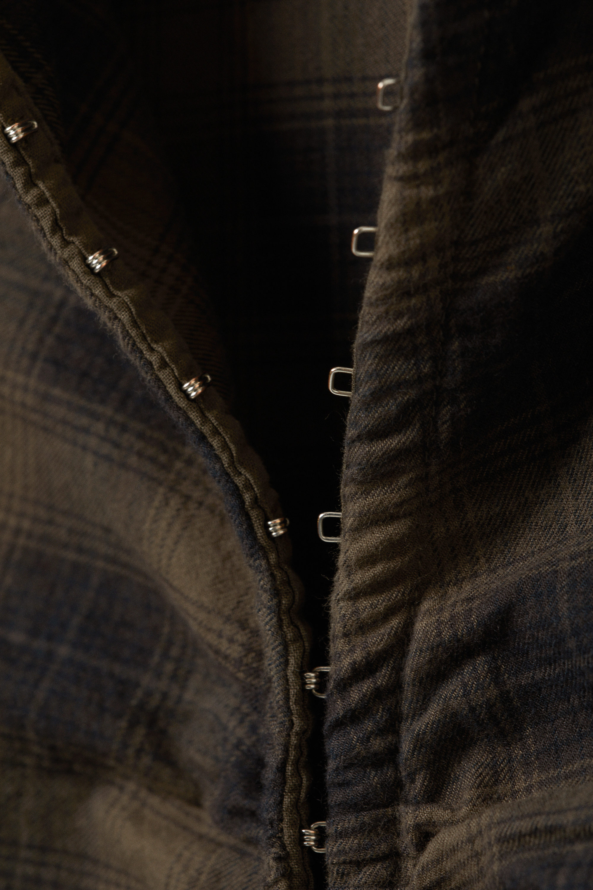 Checked Dark Brown - Long-Sleeved Fitted Satin Shirt - 2