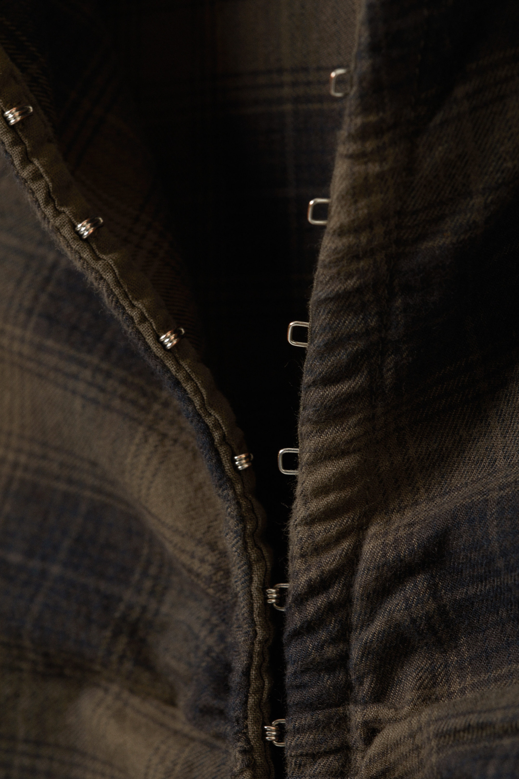 Checked Dark Brown - Long-Sleeved Fitted Satin Shirt - 2