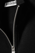 Schwarz - Geripptes Zip-Top mit Stehkragen - 5