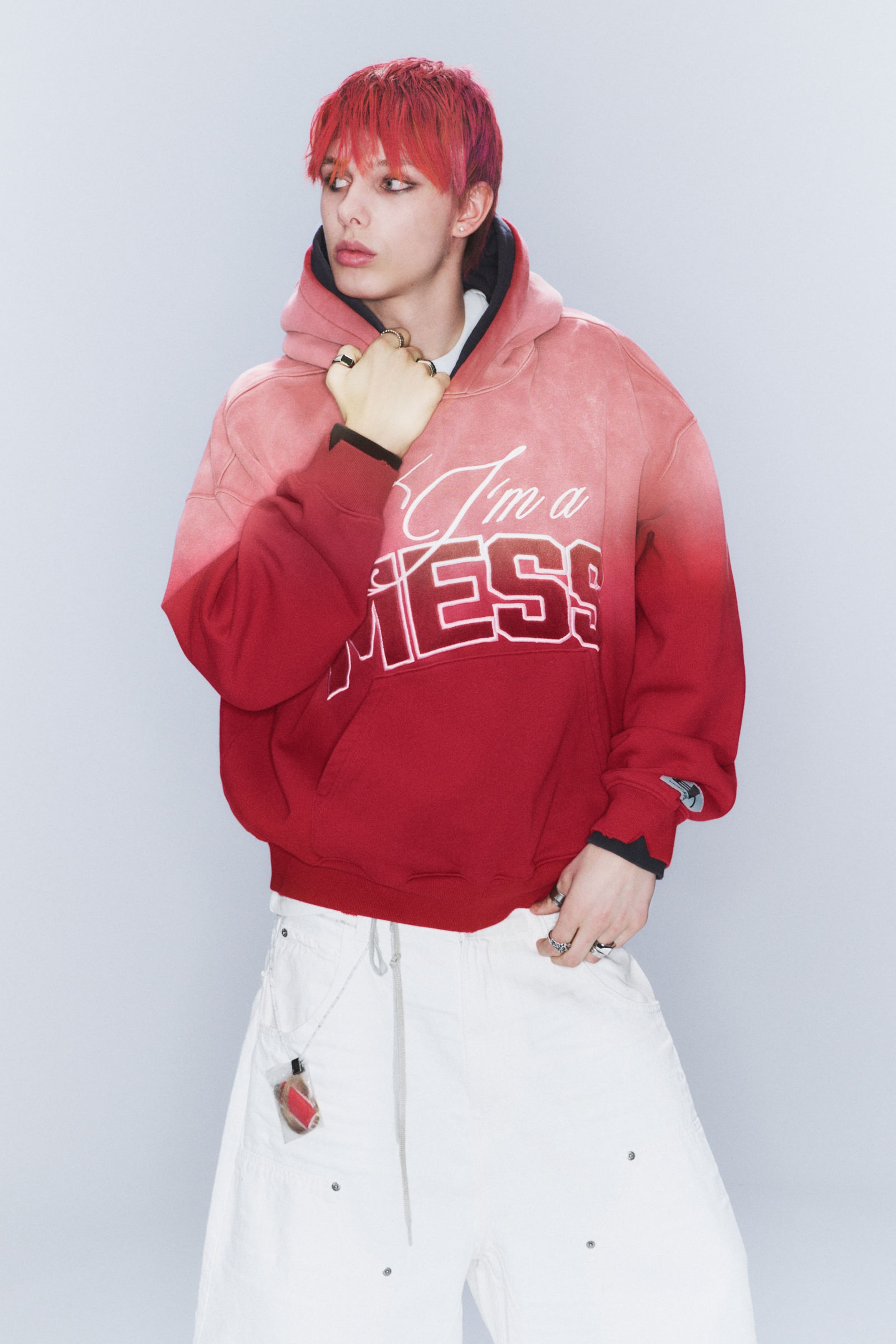 Sun-Faded Red - I'm a MESS - CM x LB Double-Layered Sun-Faded Unisex Hoodie - 4