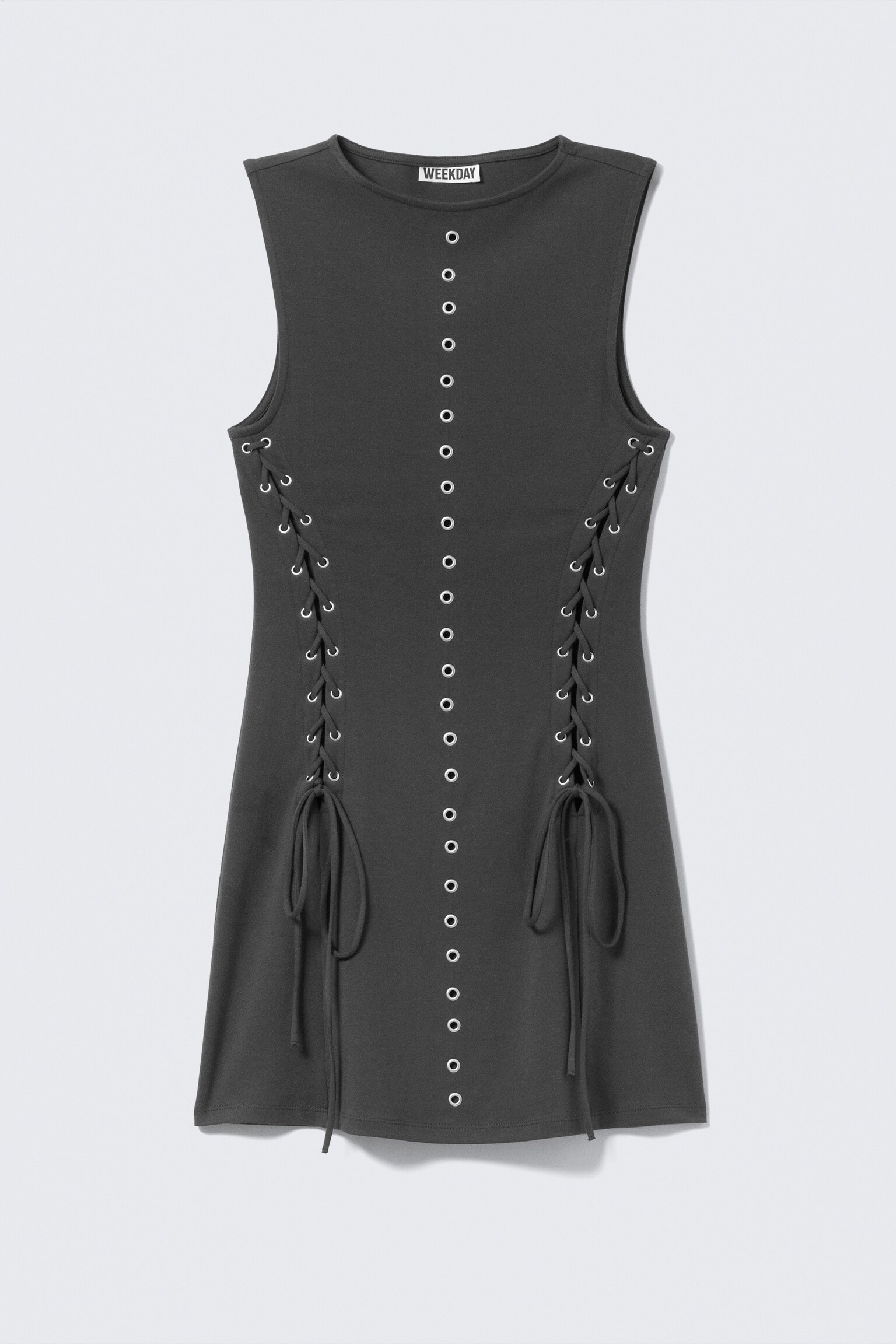 Eyelet Lace-Up Miniklänning - Mörkgrå - 2