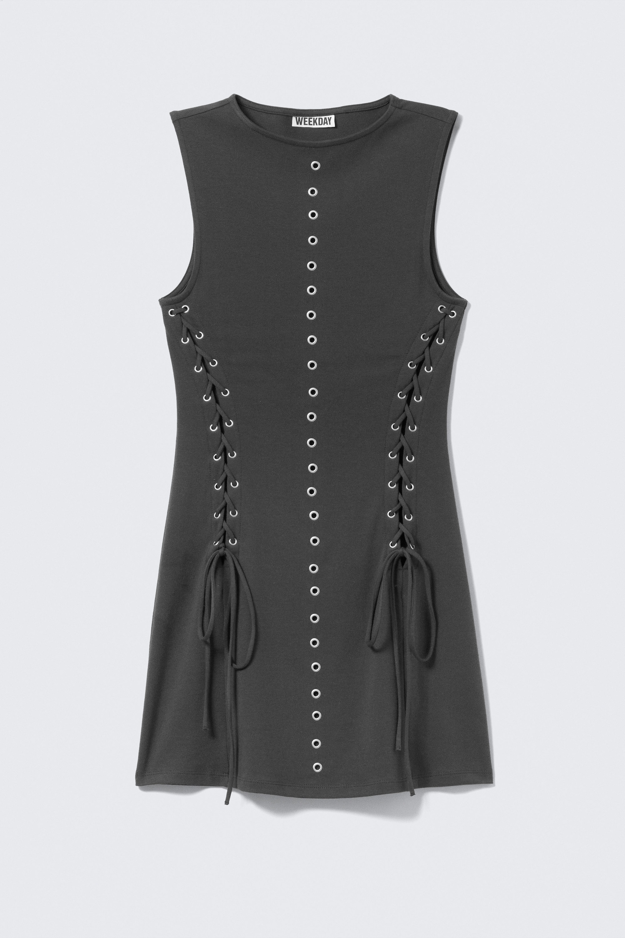 Dunkelgrau - Minikleid mit Ösen und Schnürung - 1