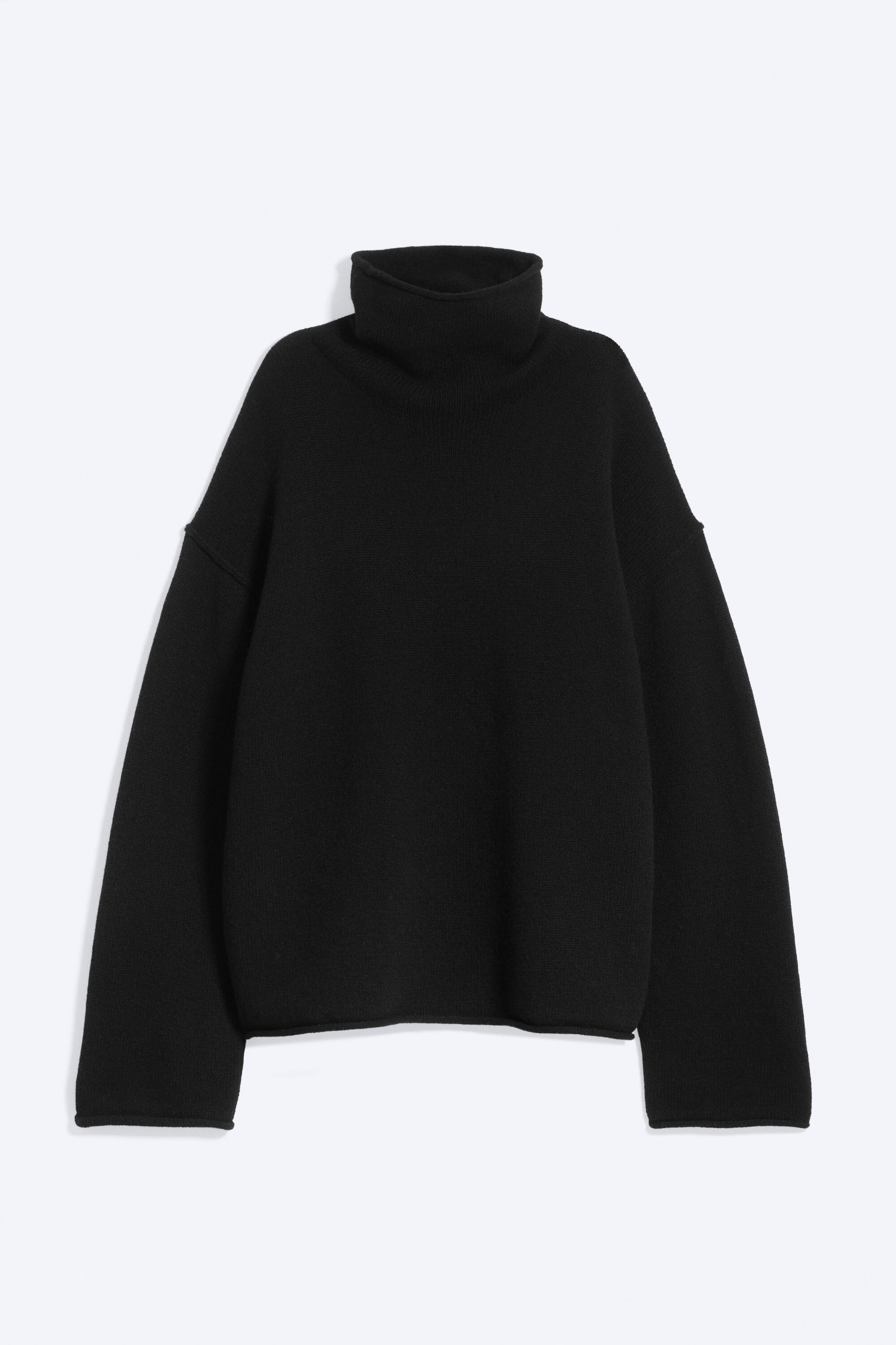 Black - Loose Wool Turtleneck Sweater - 2