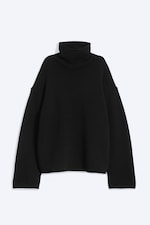 Black - Loose Wool Turtleneck Sweater - 3