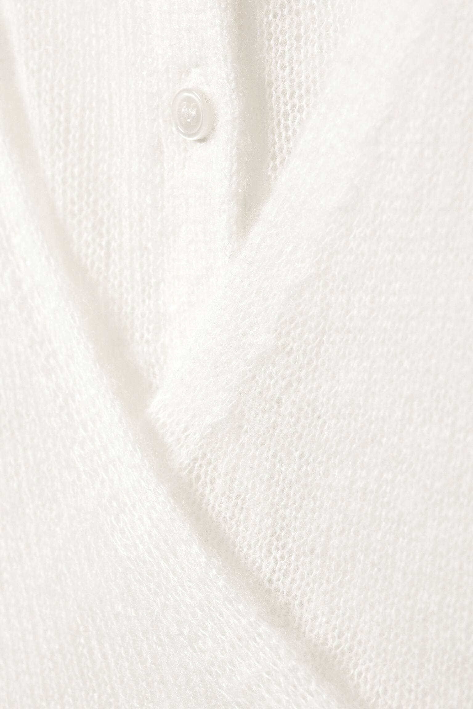 Cardigan i uldblanding med slå-om-effekt og knapper - Hvid/Grå - 3