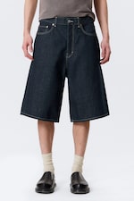 Blue Rinse - Mörkblå - Astro Mid Waist Loose Baggy Denim Shorts - 1
