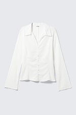 White - Slim Fit Textured Blouse - 0