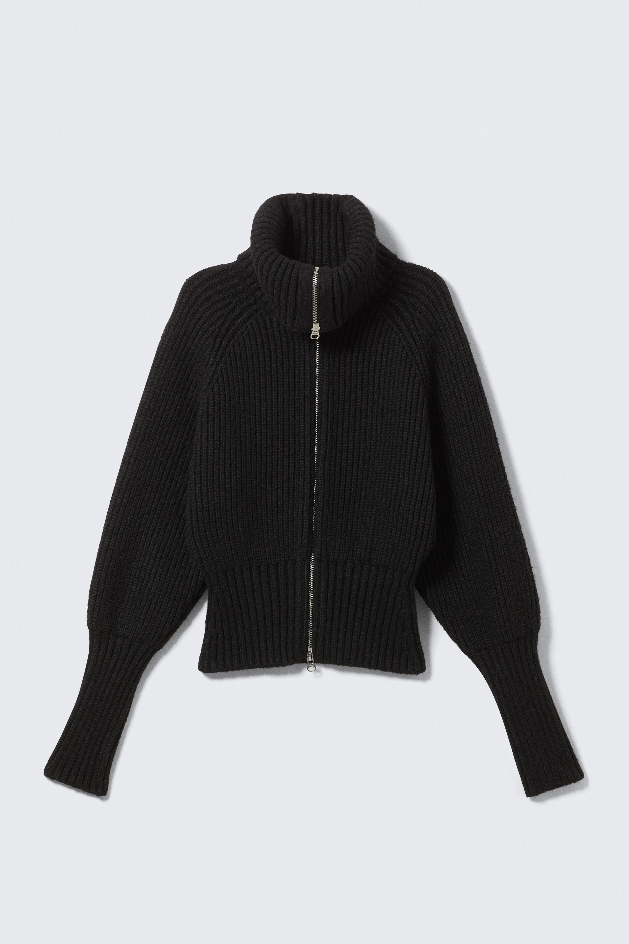 Slim Fit Ribbed Zip Cardigan - Zwart/Donkerblauw