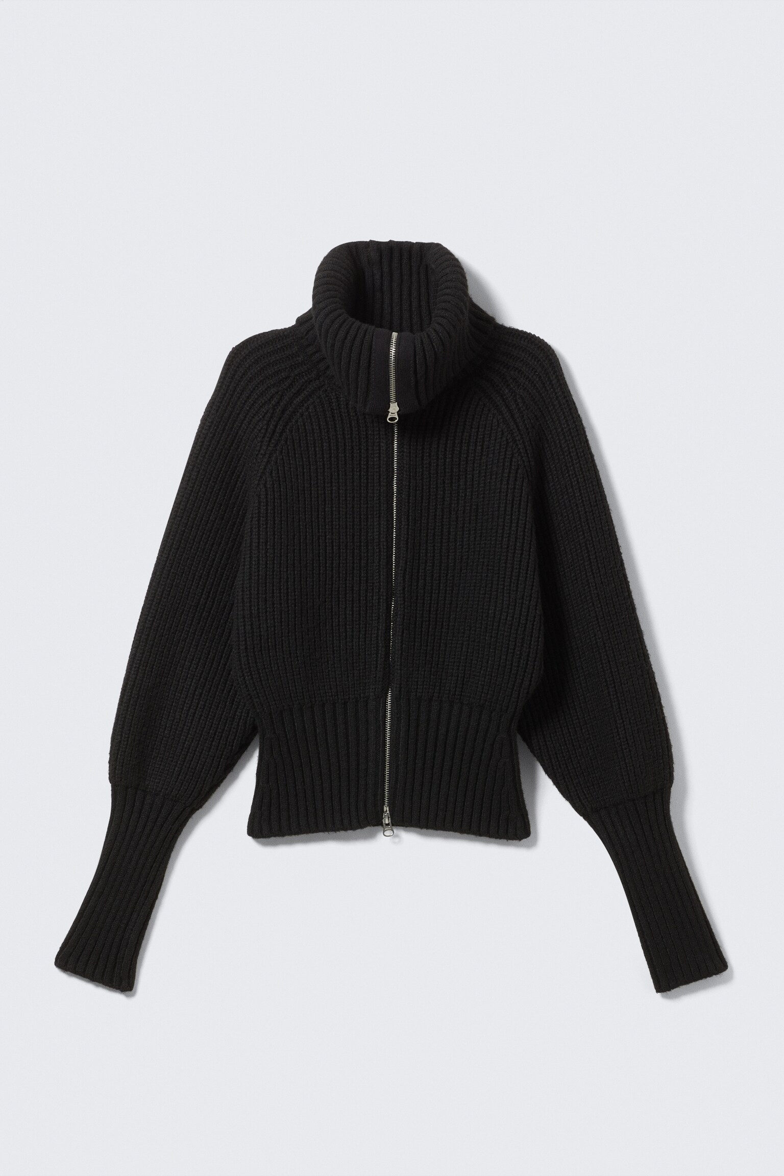 Slim Fit Ribbed Zip Cardigan - Black/Dark Blue - 2