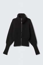 Black - Slim Fit Ribbed Zip Cardigan - 3