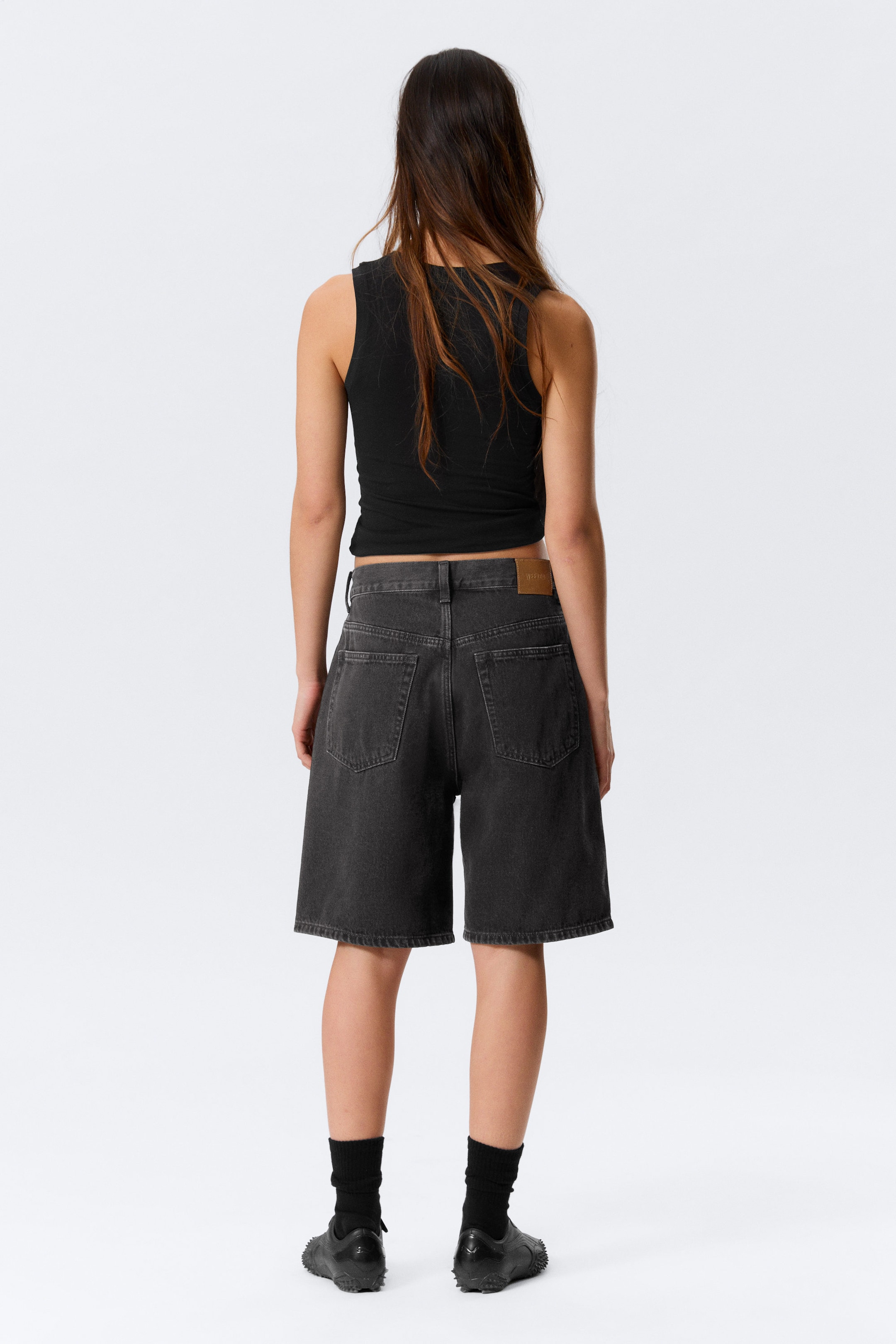 Tuned Black - Galaxy Mid Rise Loose Denim Shorts - 2