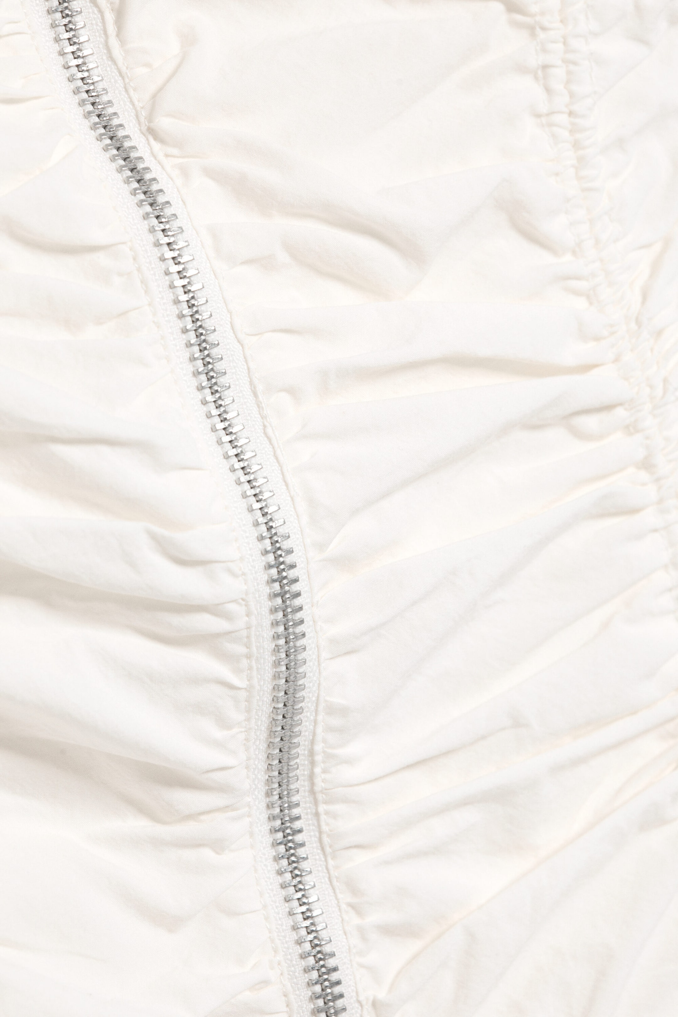 White - Ruched Zip Cotton Poplin Top - 2