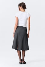 Dark Grey - Asymmetric Linen-Blend Suiting Skirt - 4
