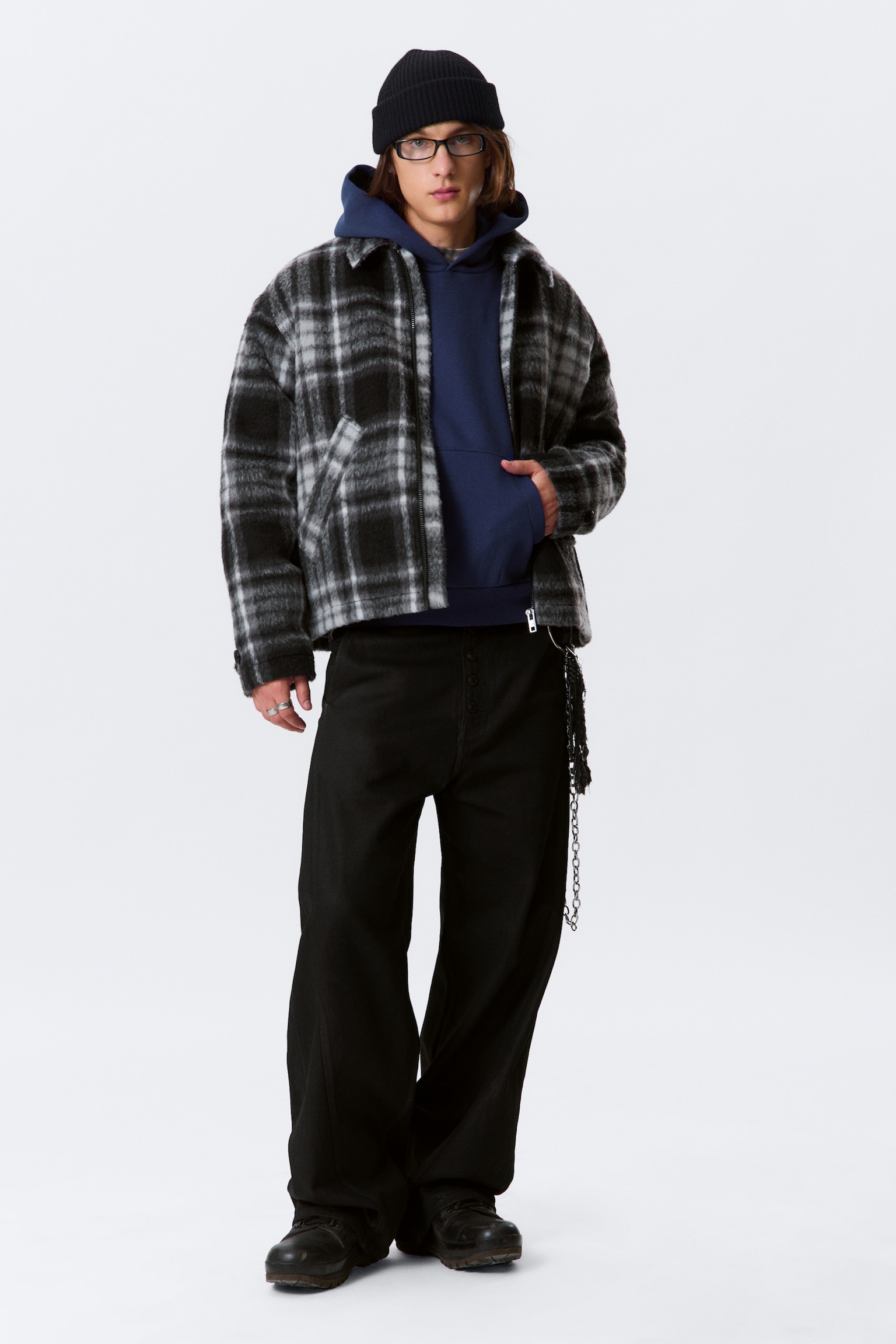 Relaxed Wool-Blend Zip Jacket - Black Check - 3