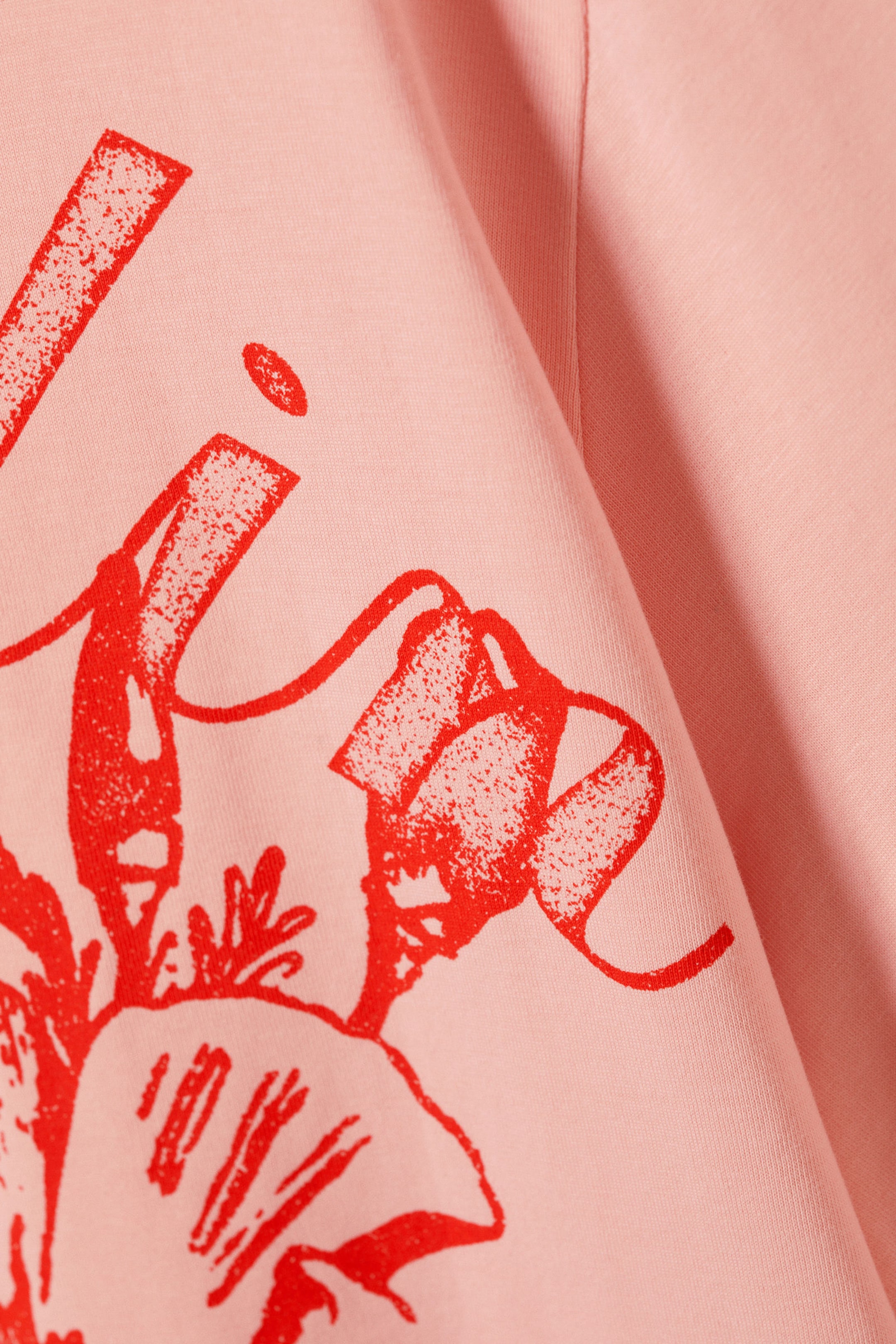 Light Pink - Floral Print - Graphic Oversized Cotton T-shirt - 5