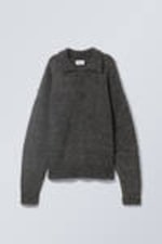 Dark Grey - Bobby Relaxed Knitted Polo Sweater - 0