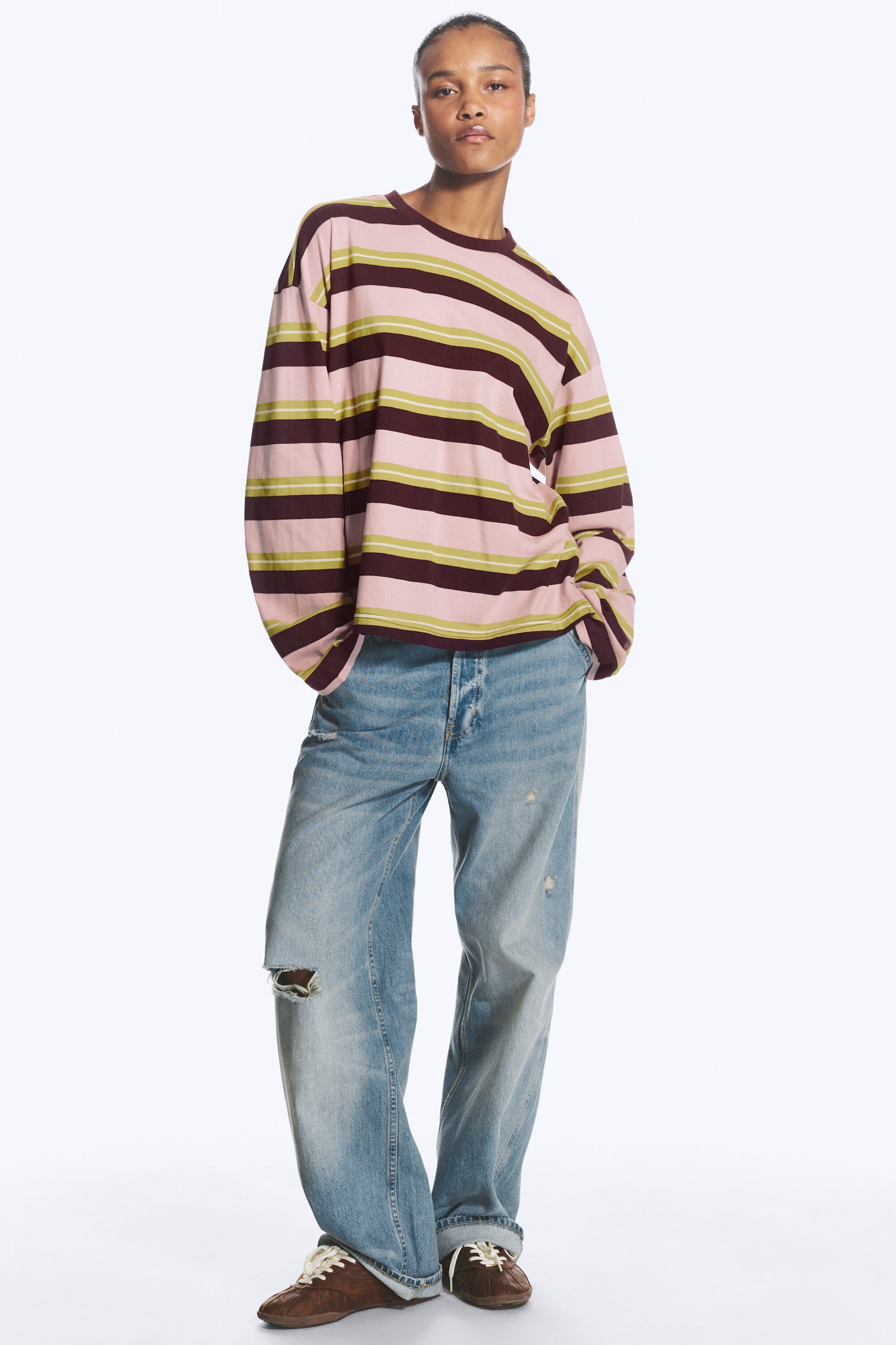 Pink/Weinrot/Limette gestreift - Longsleeve-Shirt aus Baumwolle - 2