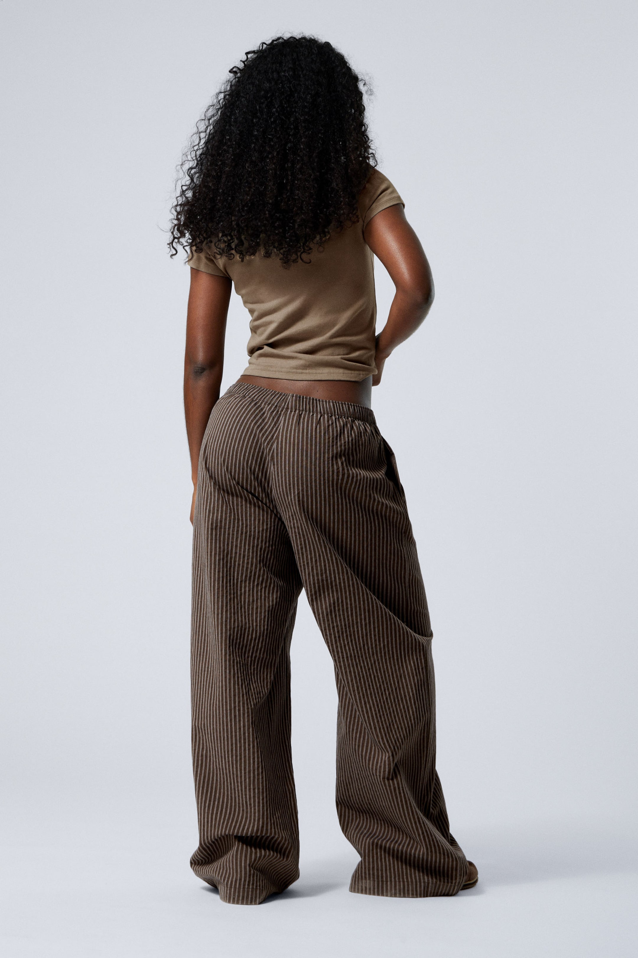 Striped Brown - Low Loose Cotton Trousers - 3