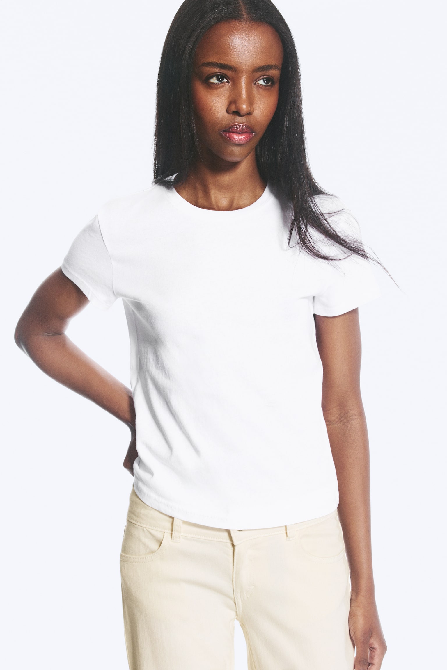 T-shirt coton ajusté manches courtes - Blanc/Noir - 1