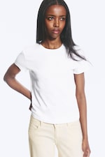 Blanc - T-shirt coton ajusté manches courtes - 0