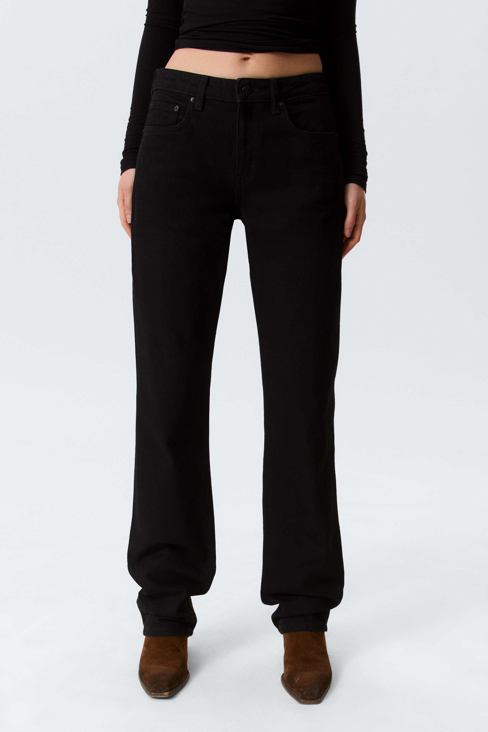 Black Rinse - Black - Laika Mid Rise Regular Straight Leg Jeans - 2