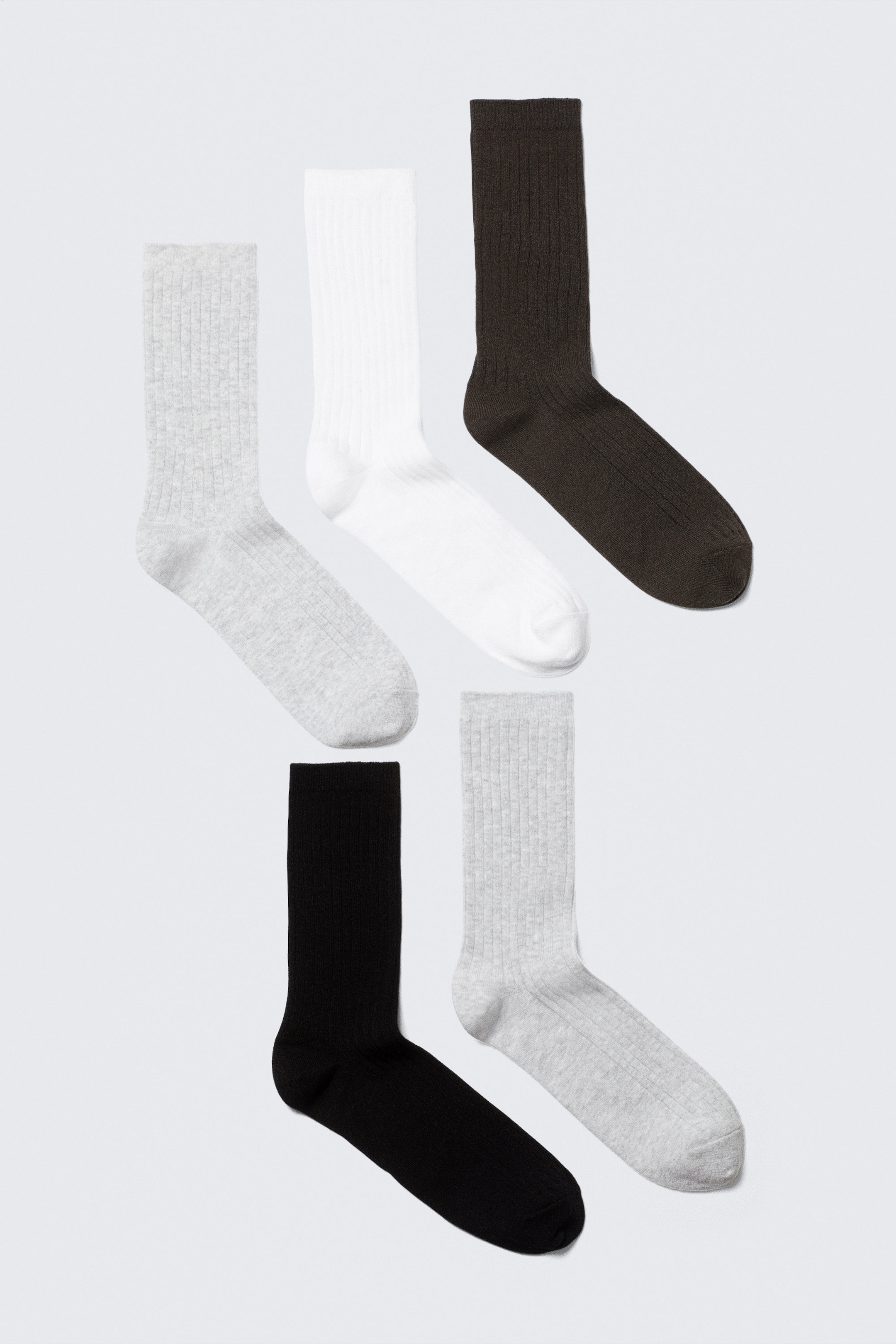 Black White & Grey - 5-pack Rib Socks - 0