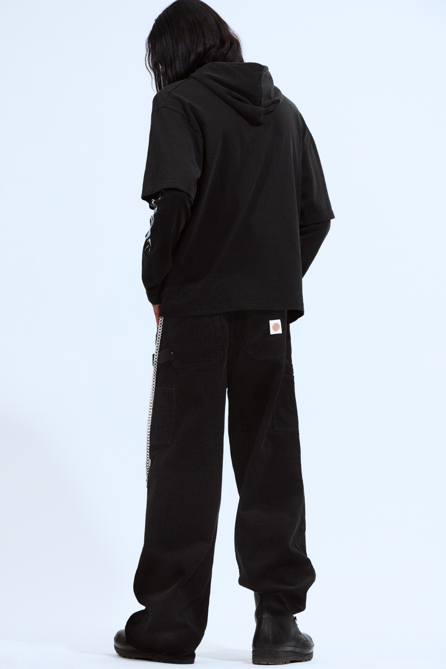 Hosszú ujjú, dupla rétegű, oversized póló - Fekete - Fehér Tribal - 4