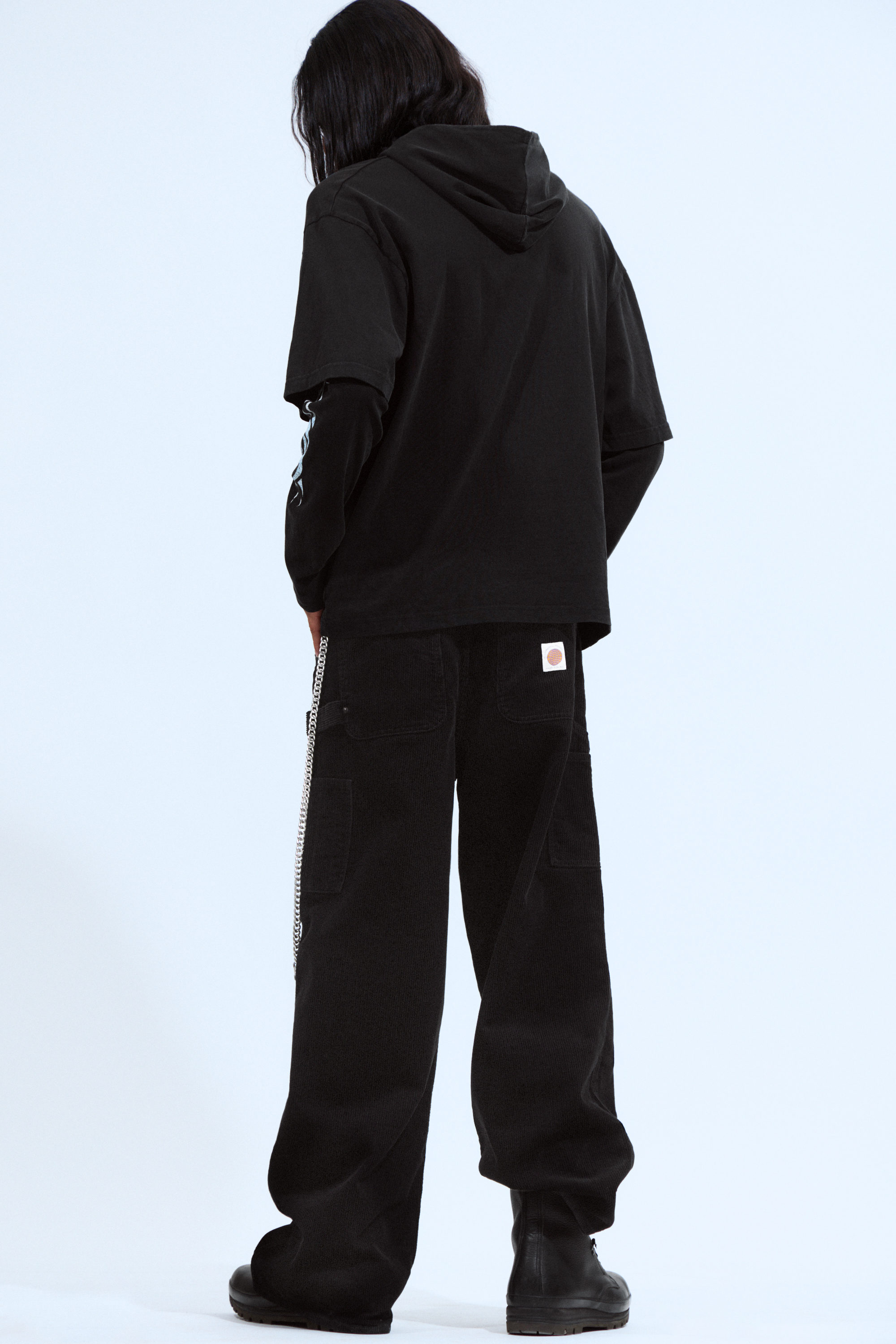 Black - White Tribal - Long-Sleeved Double-Layered Oversized T-Shirt - 2