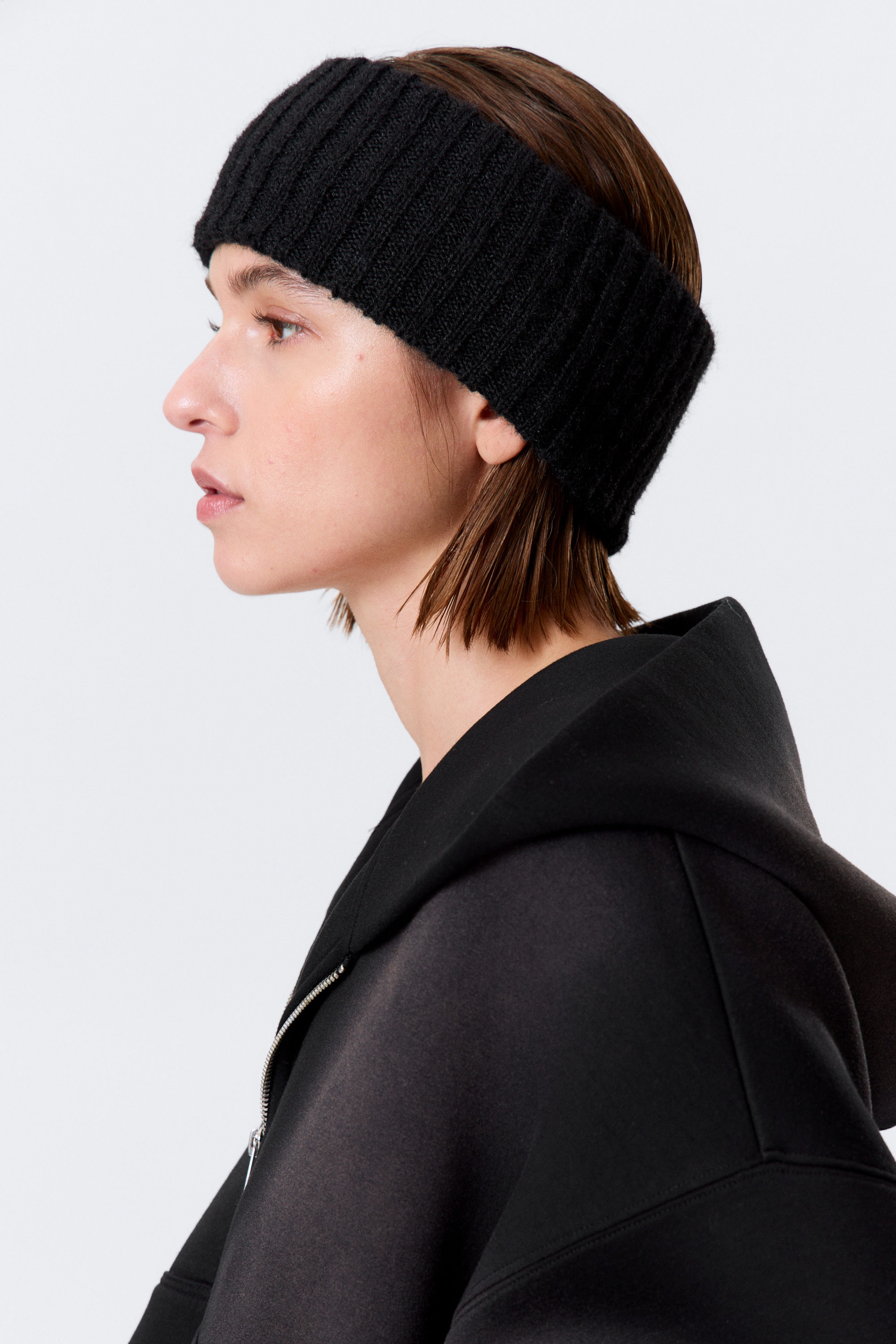 Black - Wide Ribbed Knit Headband - 1