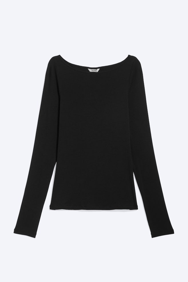 Sheer Boatneck Long-sleeve - Sheer Black/Dark Brown/Pink - 1