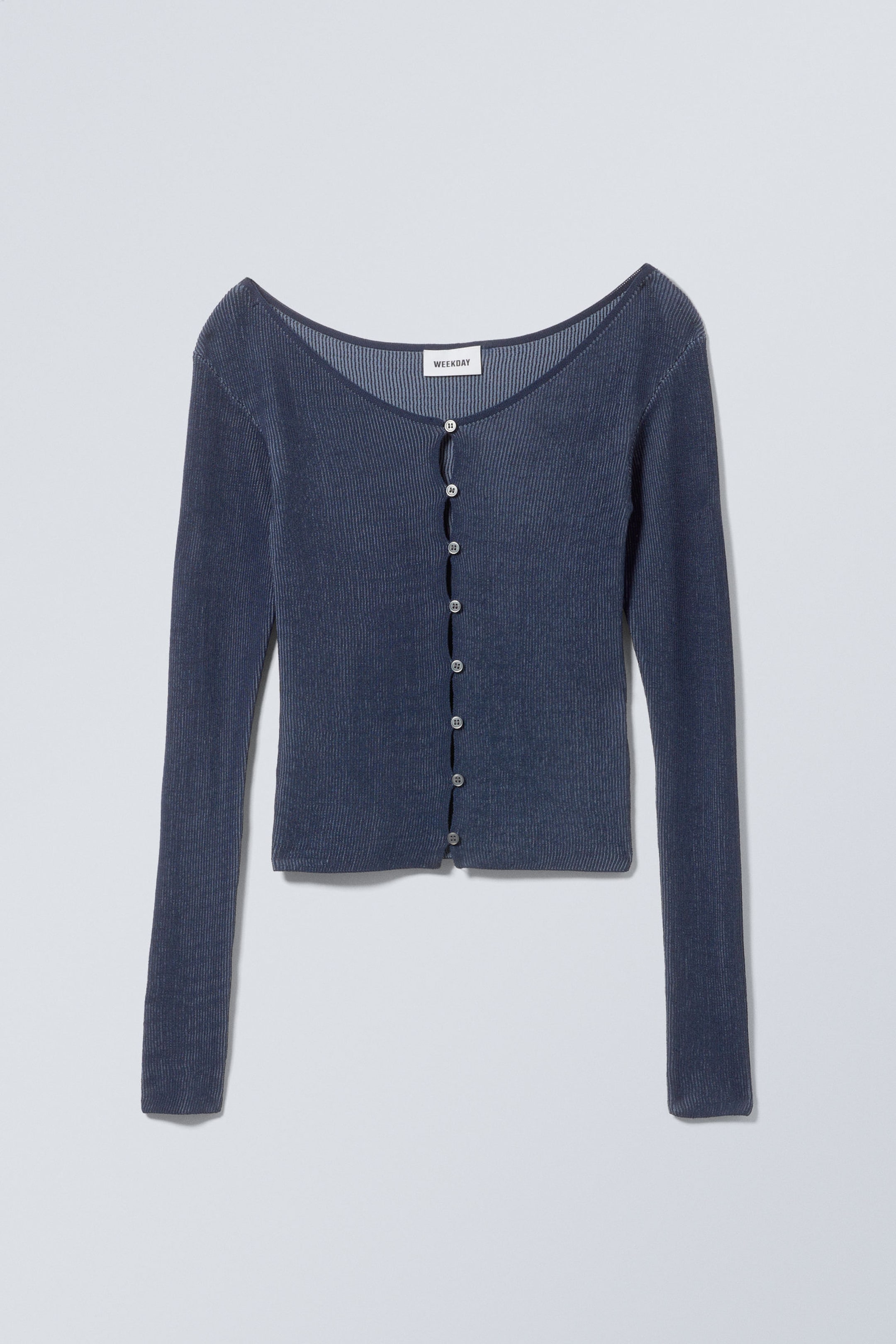 Dark Blue - Tight Jacquard Knit Cardigan - 1