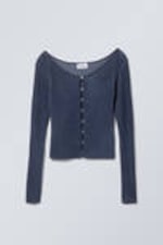 Dunkelblau - Eng anliegende Strickjacke aus Jacquard - 0