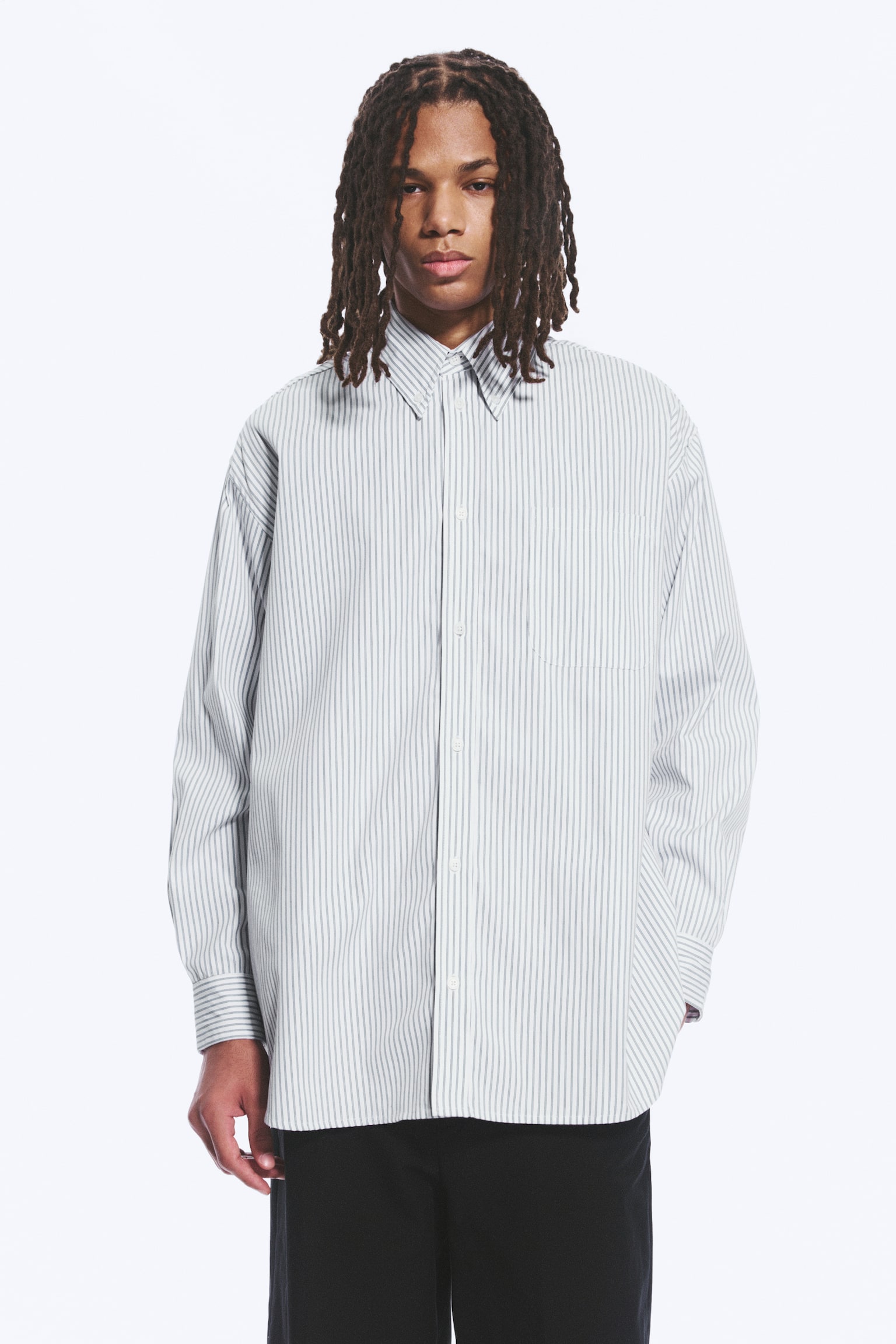 Chemise oversize à rayures boutonnée -Blanc - Rayures bleues - 3