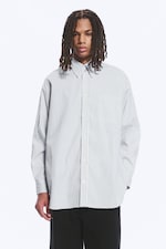 White - Blue Stripes - Oversized Striped Button-Down Shirt - 1